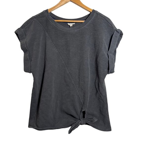 Pilcro Anthropologie Washed Black Tie Front Top Size Medium Short Sleeve - Picture 3 of 5